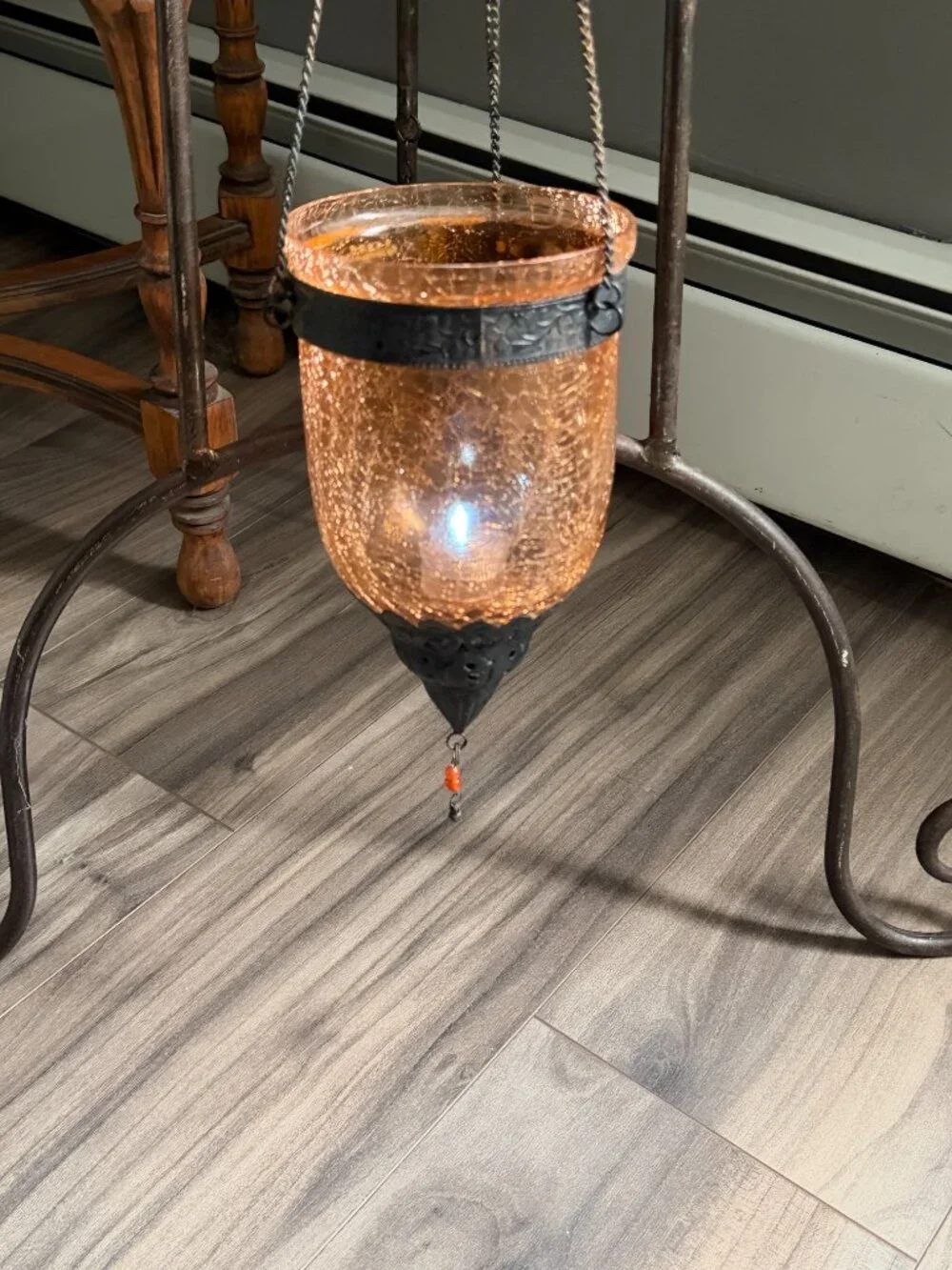 Turkish Moroccan Style Orange Crackle Glass Candle Holder Lantern